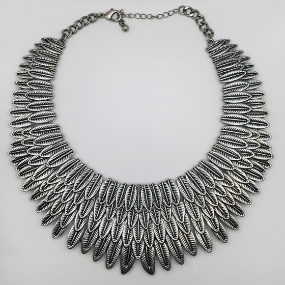 Jewelry - Boho Metal Necklace Plate Statement Feather Festival Bib Native Silver …